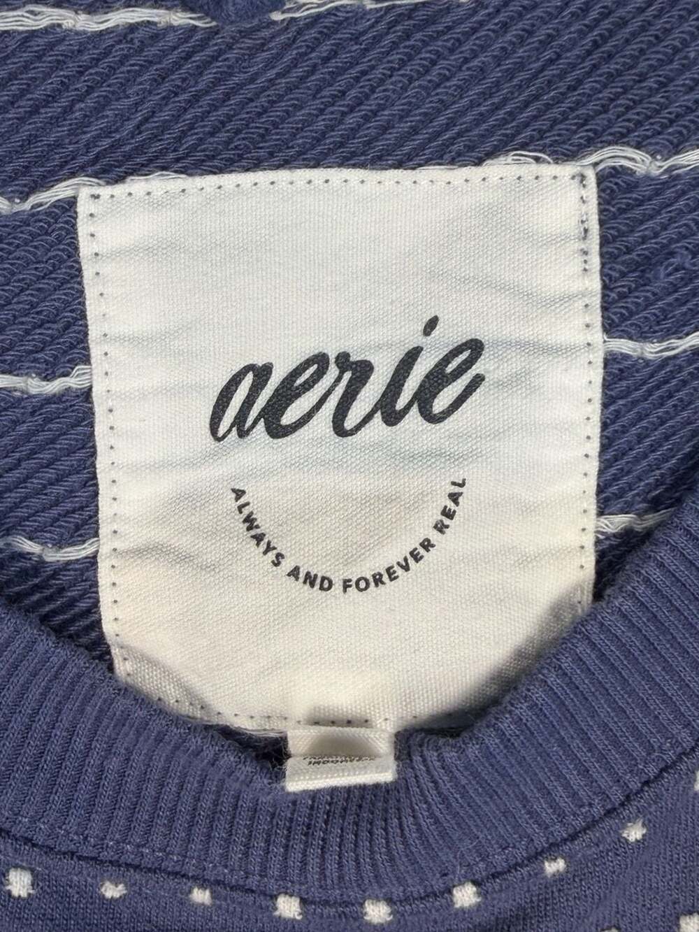 Aerie Blue Textured Dot Cropped Crewneck Sweatshirt - Picture 2 of 7